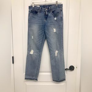 Gap size 4 waist 27 distressed jeans with raw hem